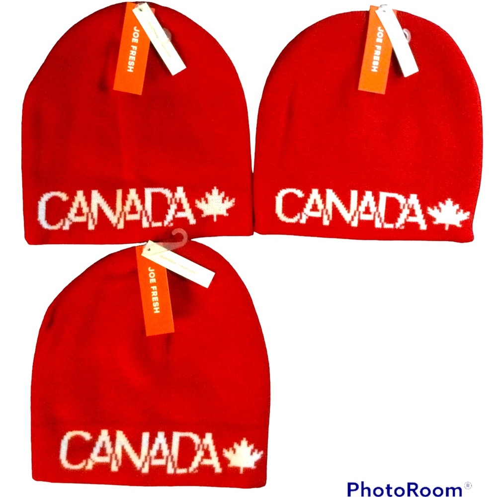 ✅ X3 BRAND NEW WITH TAG Canada Maple Leaf Red Reversible Winter Hat/Toqu…